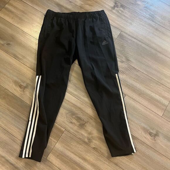 Adidas Black Athletic Workout Joggers‎ Men Large Bin I-18 - Picture 2 of 5